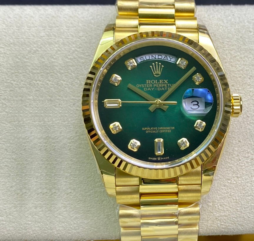 Rolex Day-Date 36mm Yellow Gold President Green Diamonds Dial
