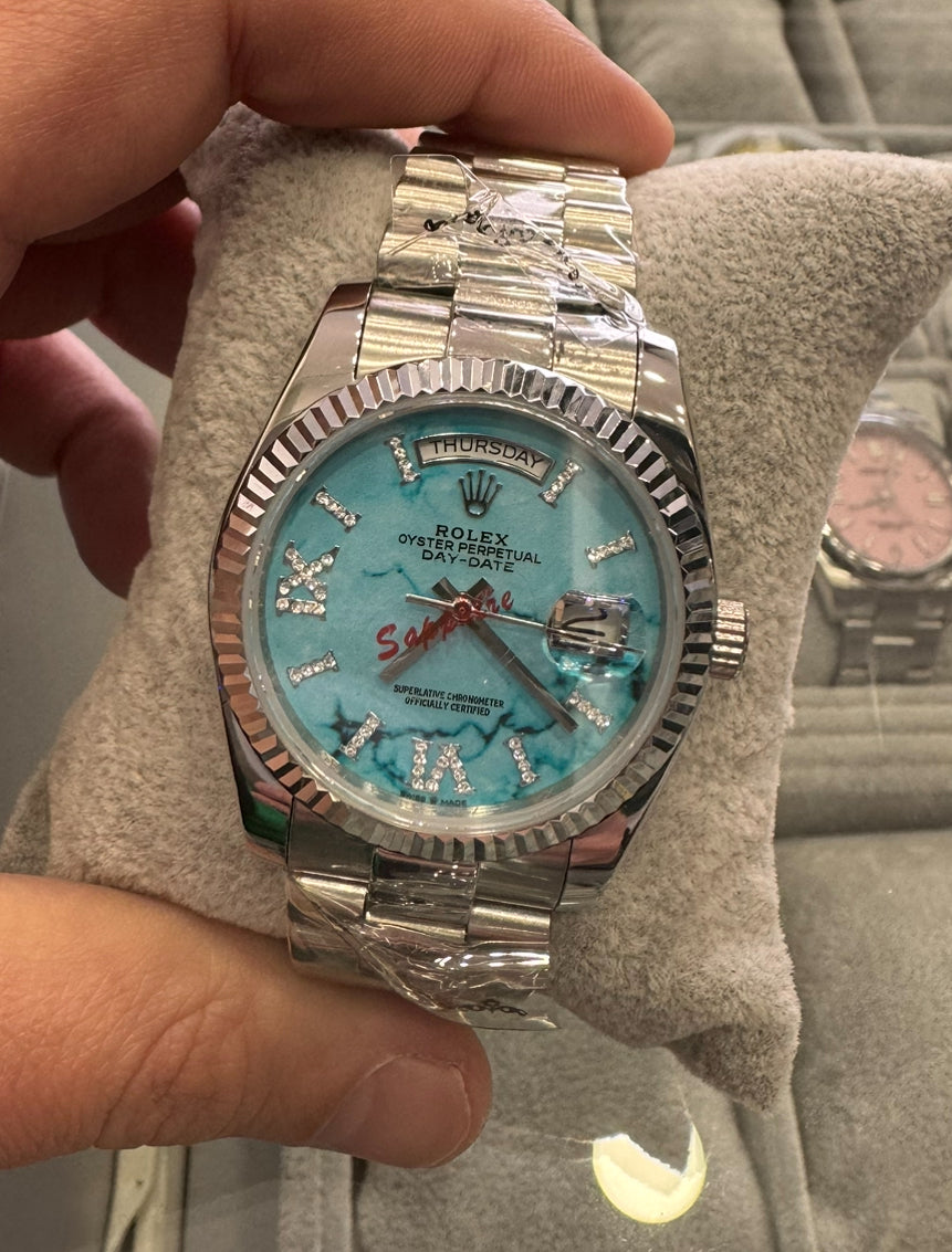 Rolex Day-Date 36 President White Gold Turquoise "Tiffany" Diamond Dial