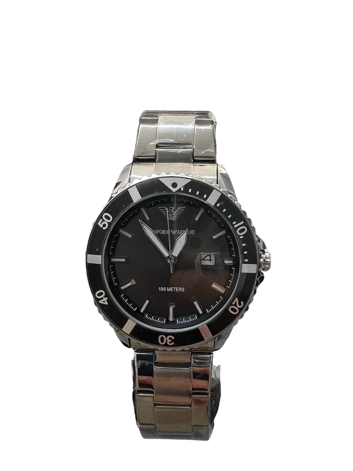 Armani 100 meter Steel Black  With Bracelet Set