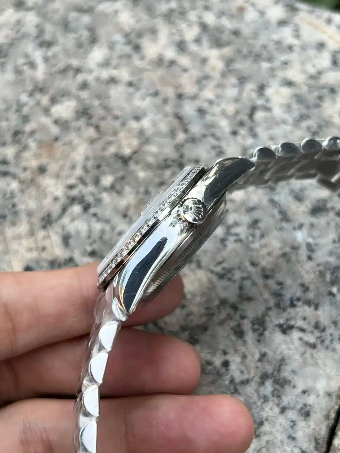 Rolex Day-Date 36mm White Gold Paved Rainbow