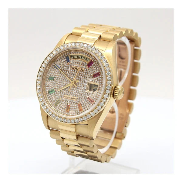 Rolex Day-Date 36mm Yellow Gold Paved Rainbow