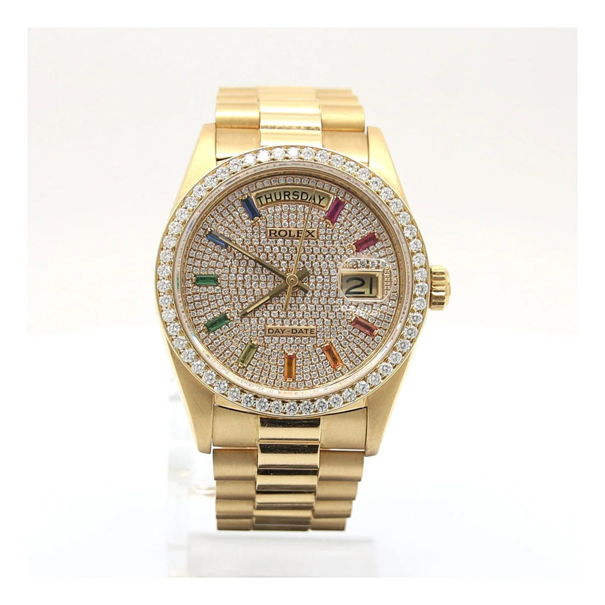 Rolex Day-Date 36mm Yellow Gold Paved Rainbow