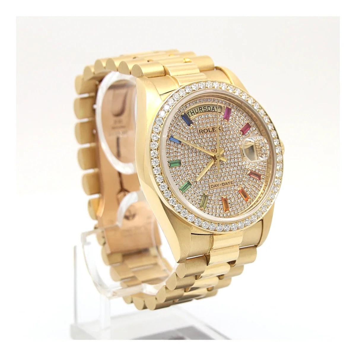 Rolex Day-Date 36mm Yellow Gold Paved Rainbow