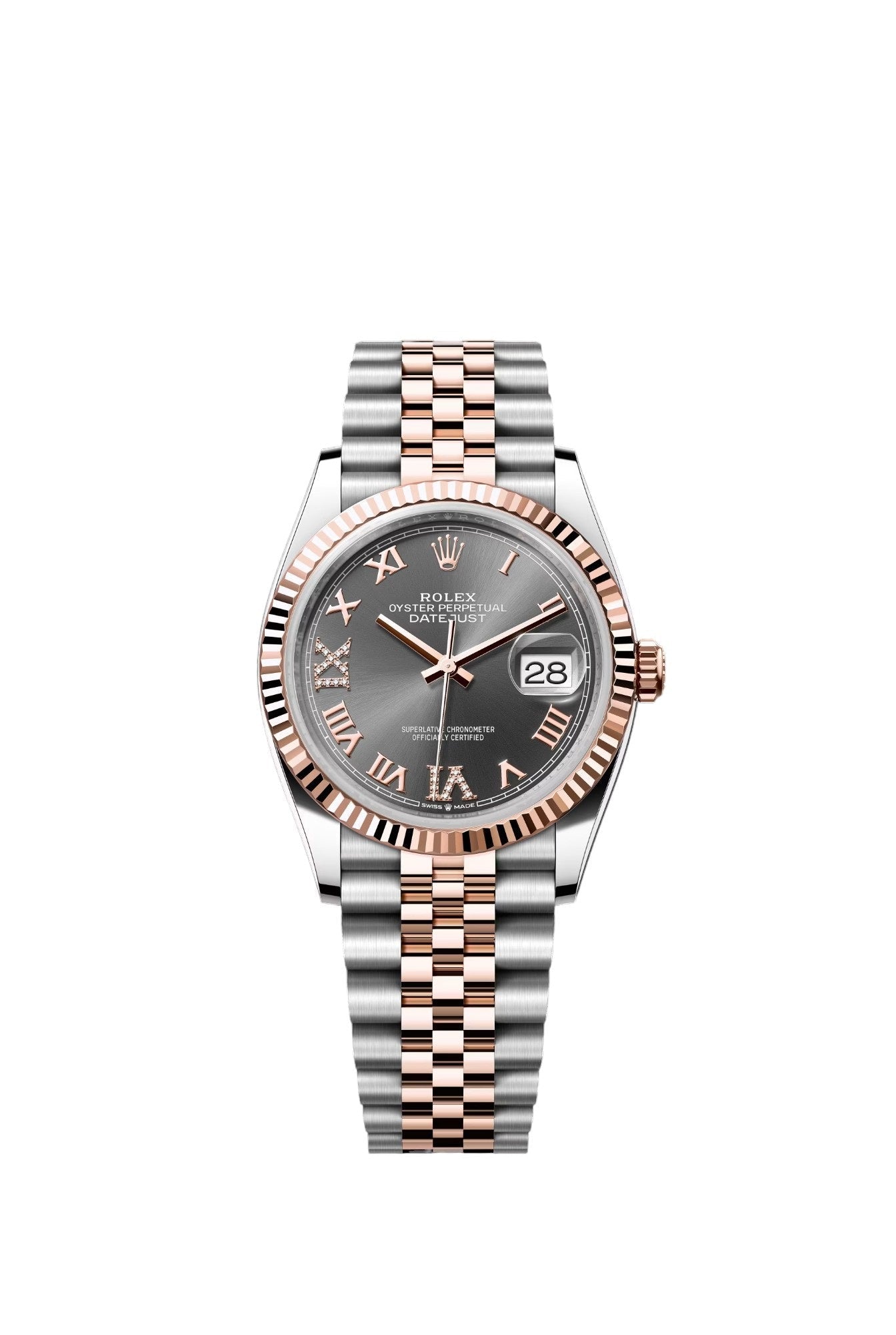 Rolex Datejust Two Tone Pink Gold Grey Rhodium Roman Dial Jubilee 