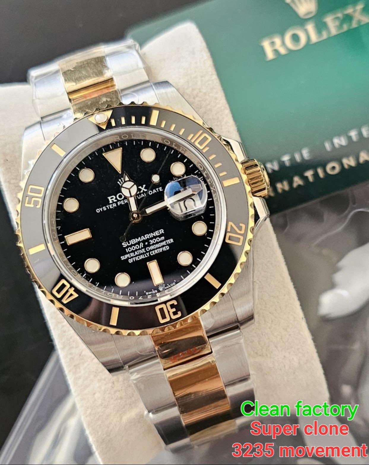 Clean Submariner 2-Tone Black Ceramic Bezel 41mm