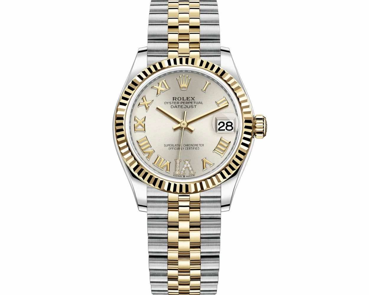 Rolex Datejust TwoTone Yellow Gold Silver Dial Jubilee 31MM