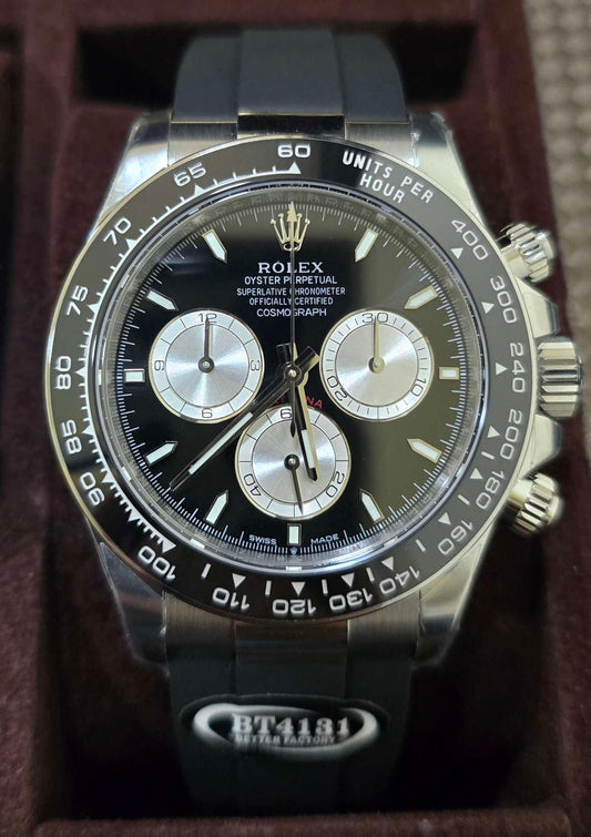 Clean Rolex Cosmograph Daytona White Gold Black & Steel Index Oysterflex