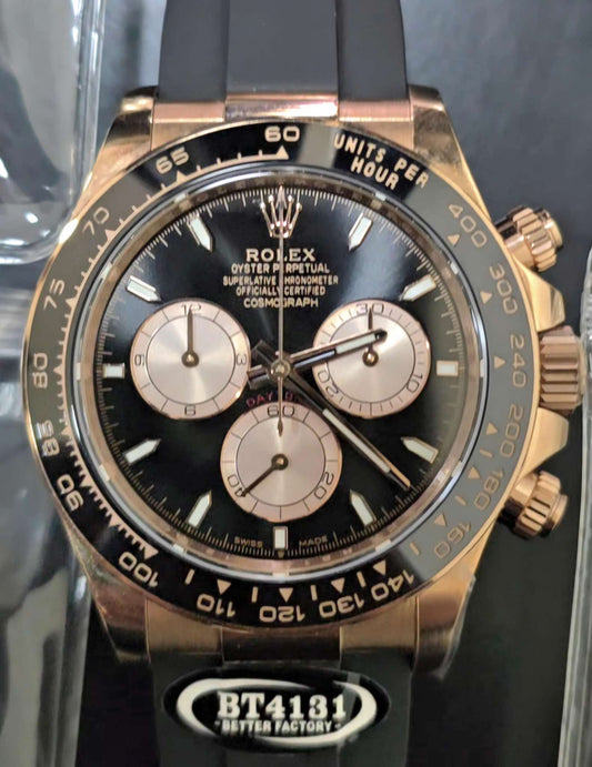 Clean Rolex Daytona Black And Pink Dial Everose Oysterflex 40mm