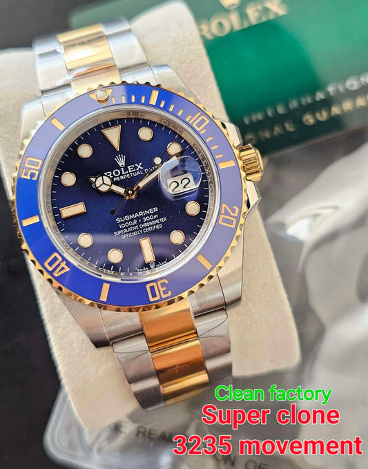 Clean Rolex Submariner Date TwoTone Yellow Gold Blue Dial