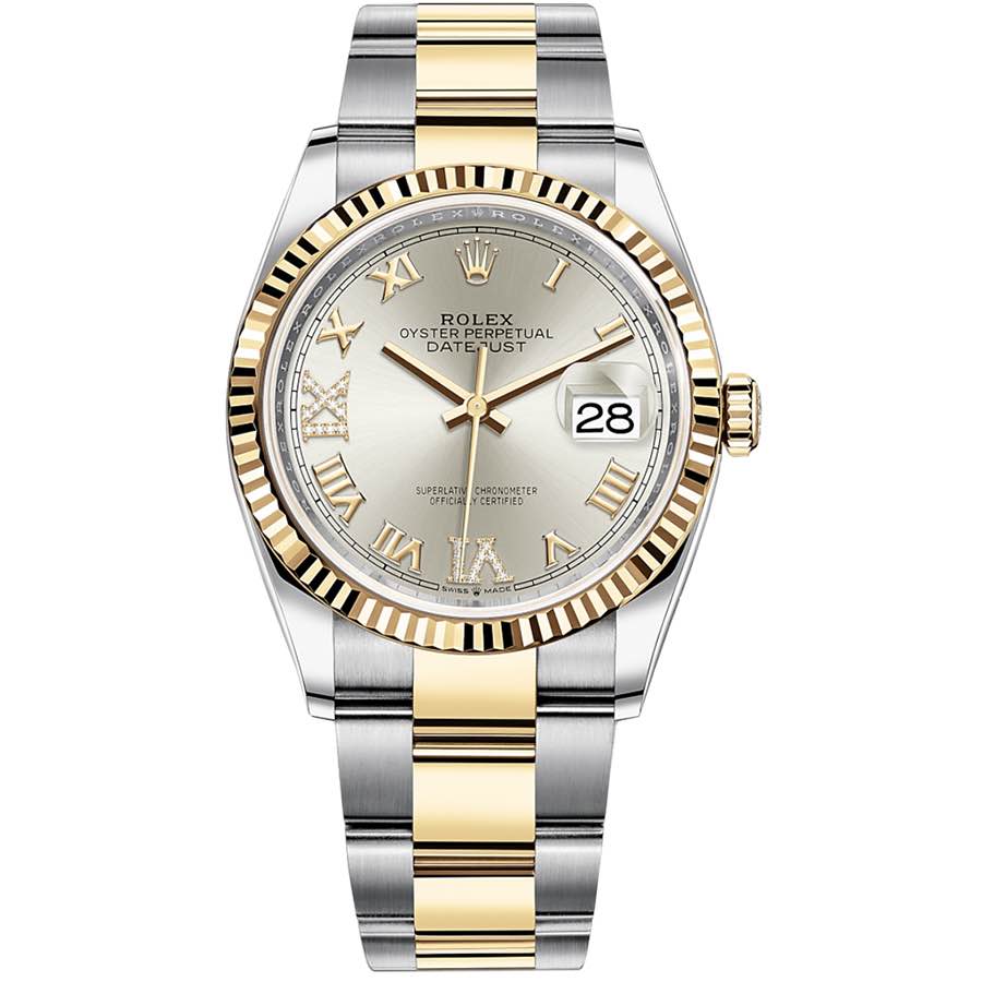 Rolex Datejust  36mm Two Tone Silver Diamonds Dial Oyster