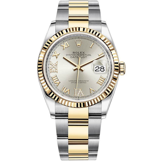 Rolex Datejust  36mm Two Tone Silver Diamonds Dial Oyster
