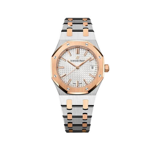 Audemars Piguet Two Tone Everose Gold Royal Oak 37mm Watch With A White Dial