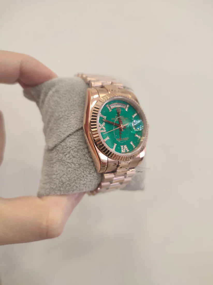 Rolex Day-Date 36 Everose Gold Aventurine Roman Diamond Dial