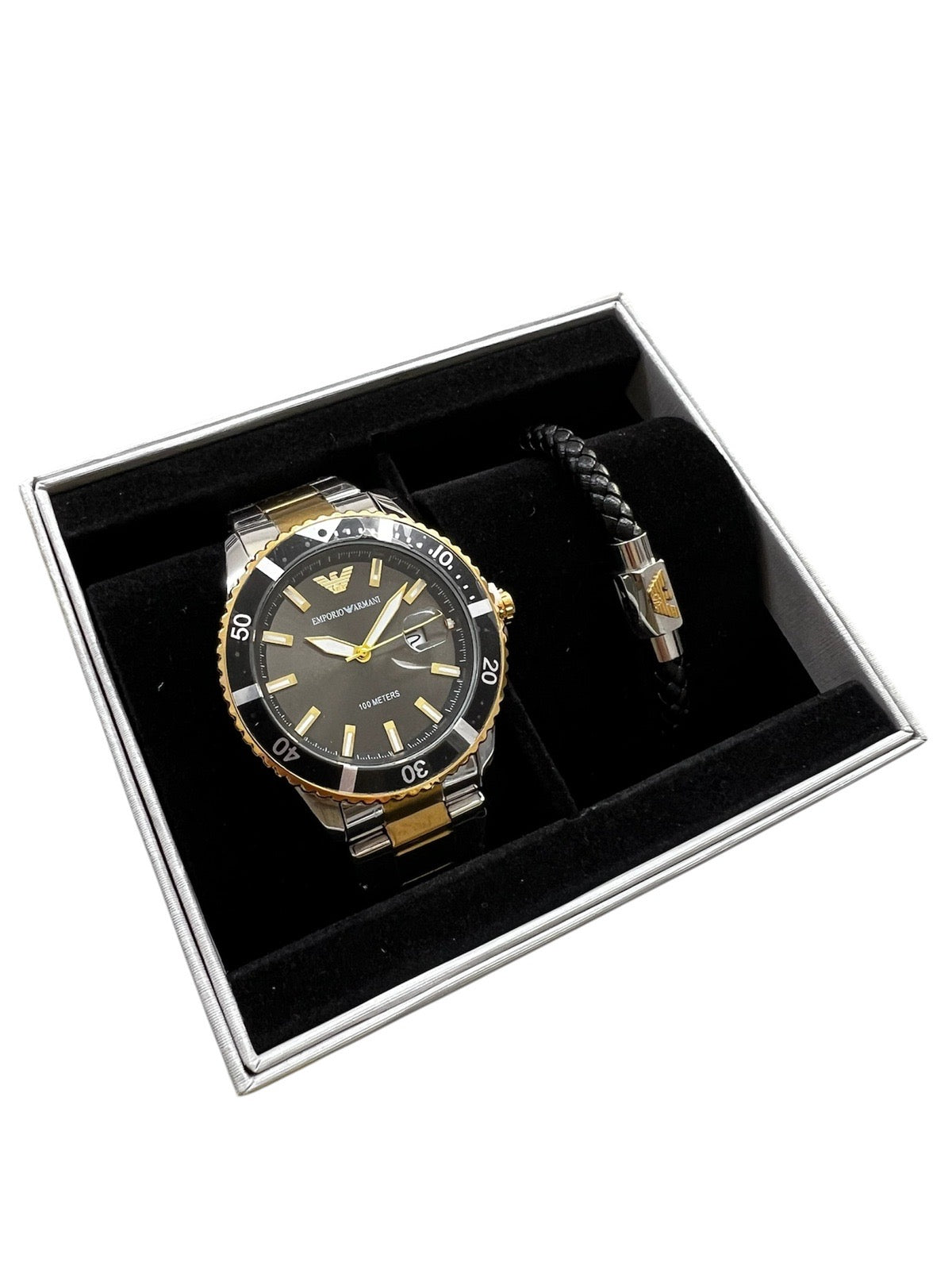 Armani 100 meter 2 tone Black With Bracelet Set