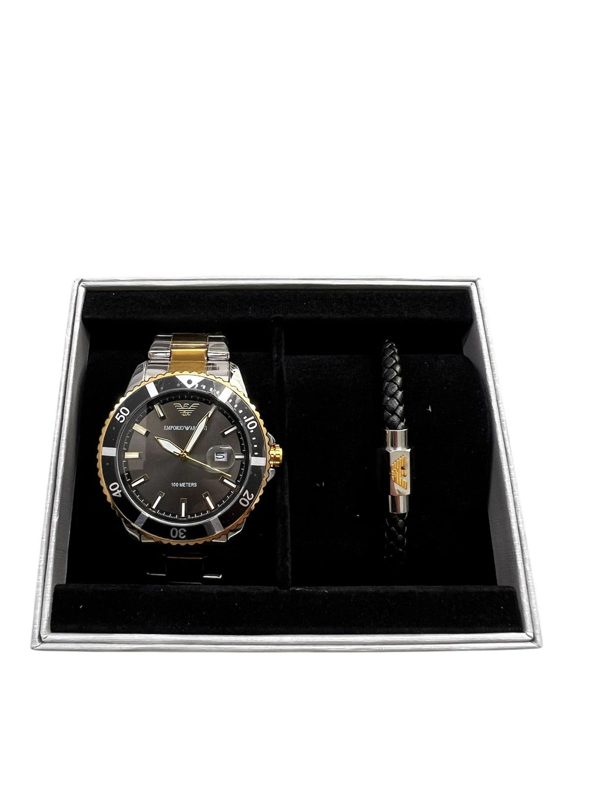 Armani 100 meter 2 tone Black With Bracelet Set