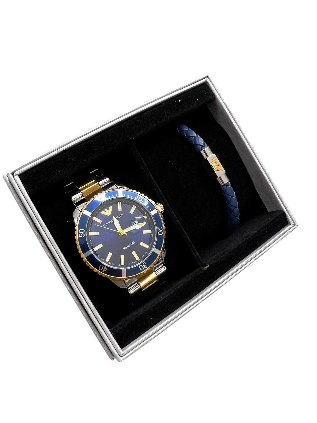 Armani 100 meter 2 tone Blue With Bracelet Set