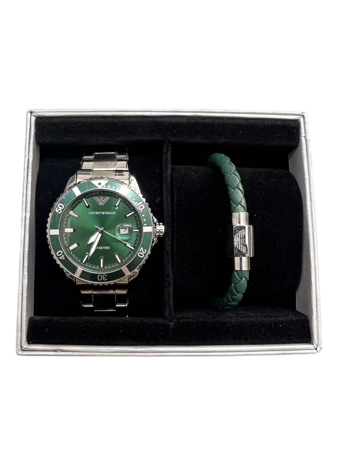 Armani 100 meter Steel Green  With Bracelet Set