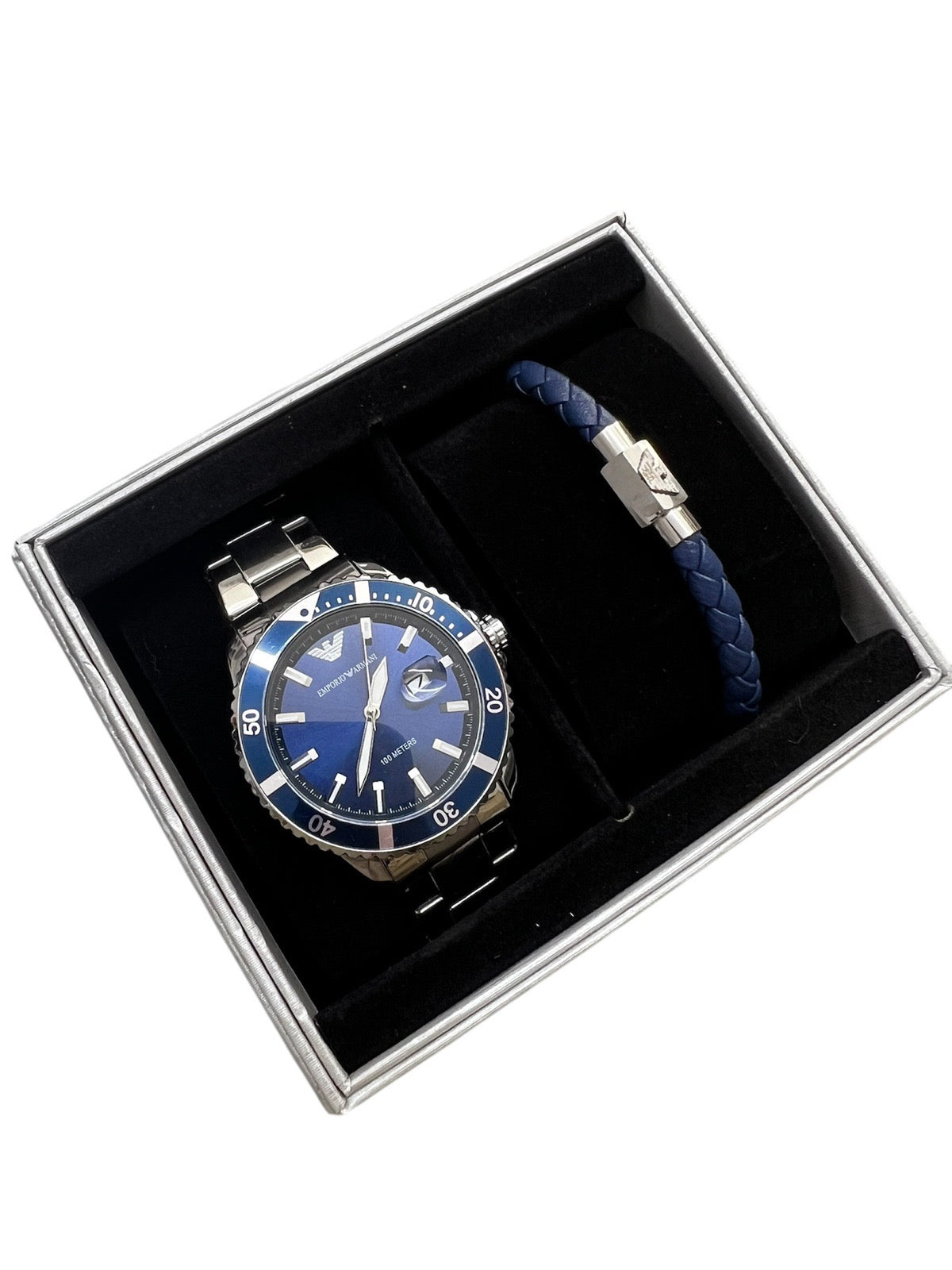 Armani 100 meter Steel Blue  With Bracelet Set