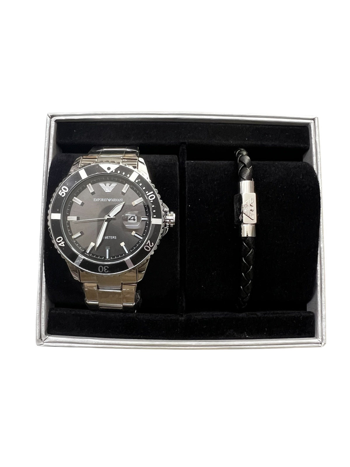 Armani 100 meter Steel Black  With Bracelet Set
