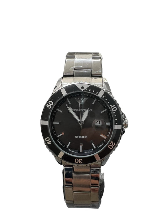 Armani 100 meter Steel Black  With Bracelet Set