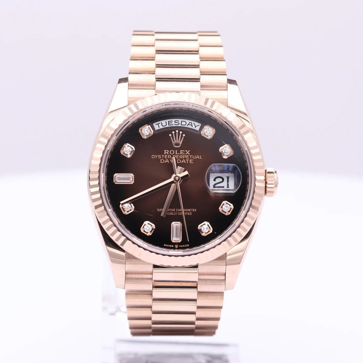 Rolex Day-Date 36mm Rose Gold Chocolate  President Baguette Dial