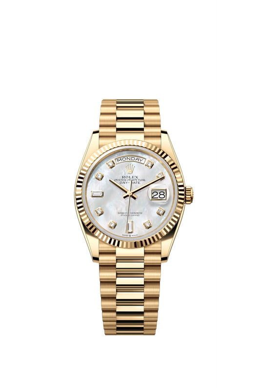 Rolex Datejust Yellow Gold Mother Of Pearls White Dial President 36mm
